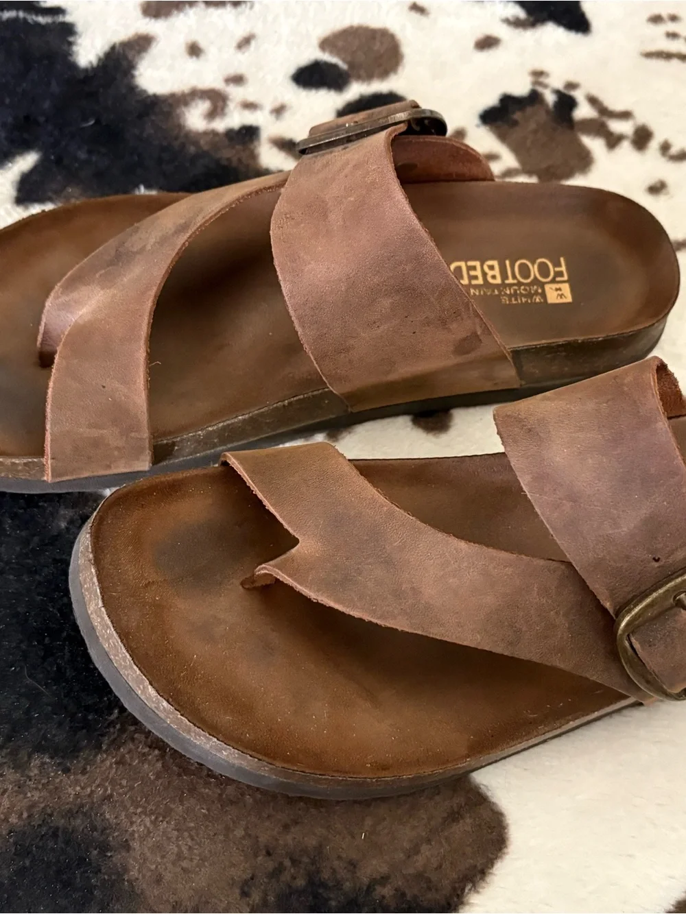 White Mountain Brown Leather Double-Strap Slide Sandals